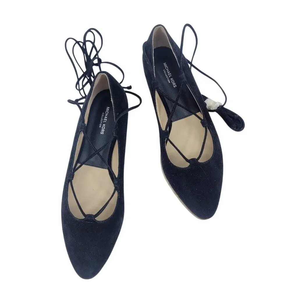 NEW Michael Kors collection cadence lace up flats black pointed toe size 6